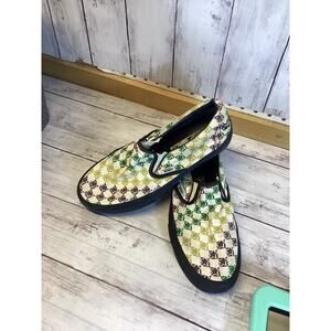 Vans Women’s Classic Slip-On Checkerboard Green White Purple US 8.5 Iron Cross